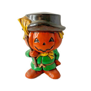 Vintage Halloween Jack O Lantern Scare Crow Statue Figurine 7" Fall Ceramic